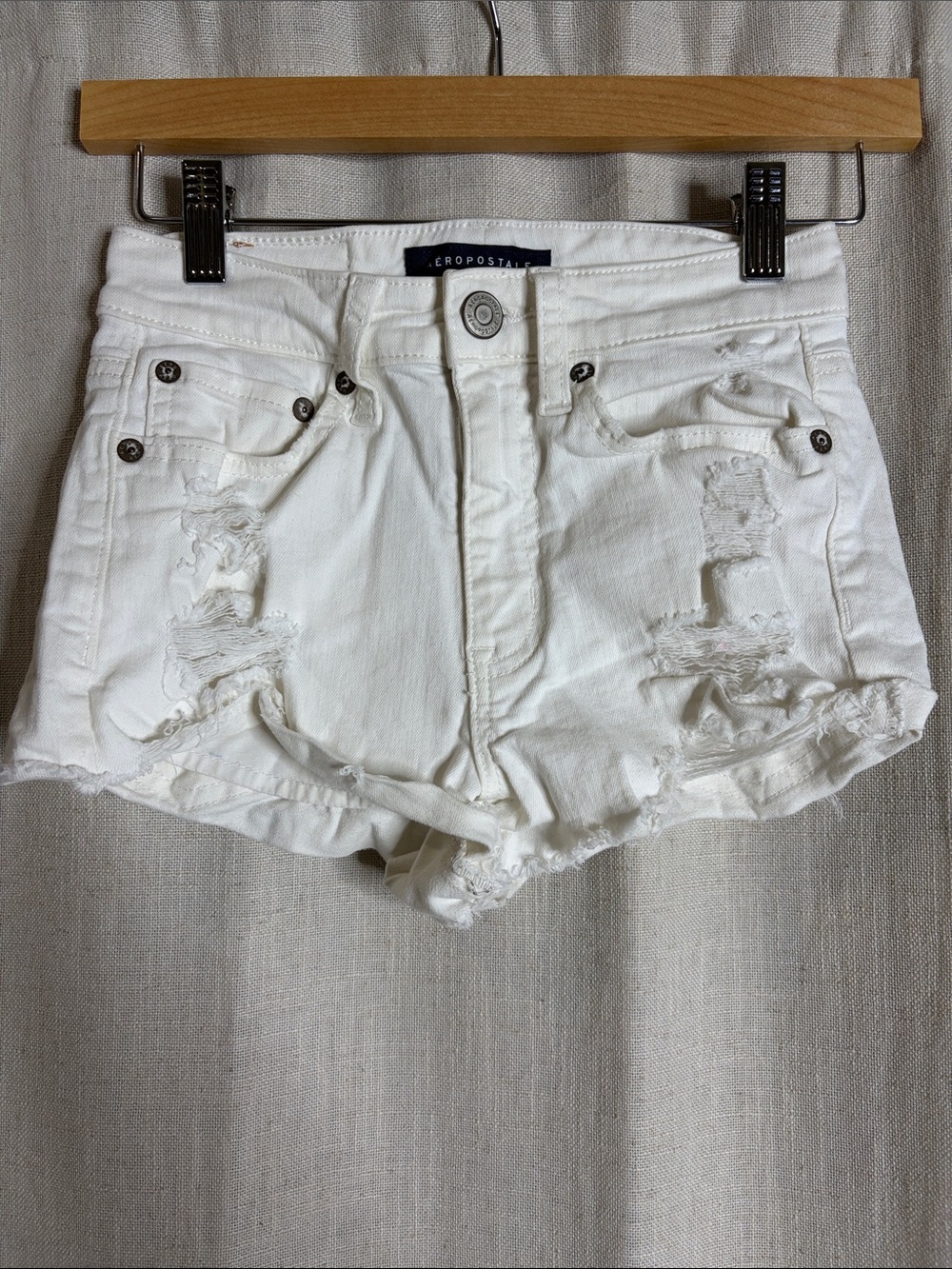 Aeropostale White Distressed Cutoff Denim Shorts